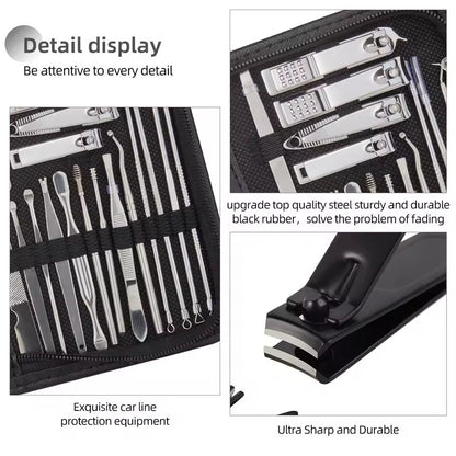 Professional Stainless Steel Manicure and Pedicure Set Grooming Kit with Scissors and Nail Tools