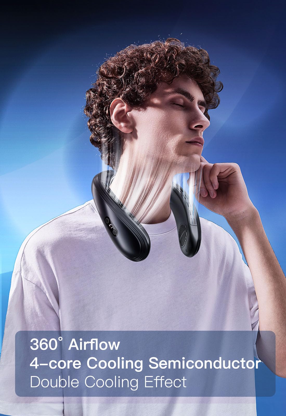Portable Neck Air Conditioner Fan, Wearable Bladeless Cooling Fan, Rechargeable Personal Semiconductor Cooler