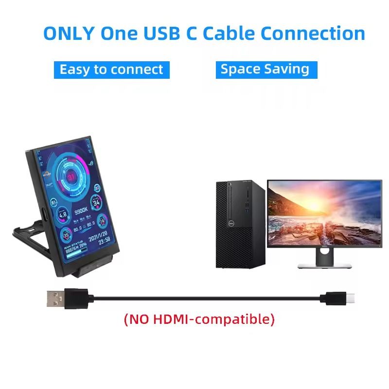 3.5 Inch USB Type-C Secondary Display for CPU GPU RAM Monitoring