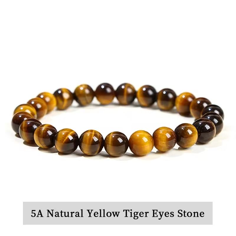 Natural Stone Bead Bracelet with Amethyst Tiger Eye and Crystal Quartz