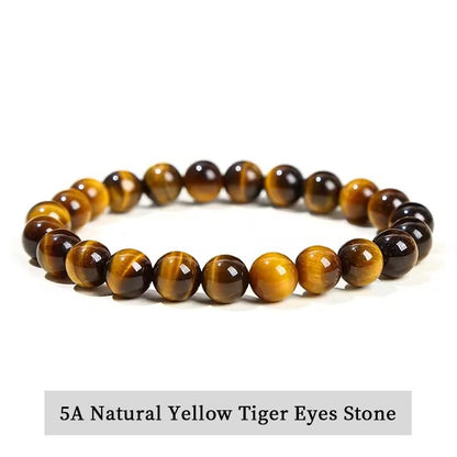 Natural Stone Bead Bracelet with Amethyst Tiger Eye and Crystal Quartz