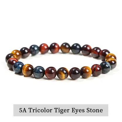 Natural Stone Bead Bracelet with Amethyst Tiger Eye and Crystal Quartz