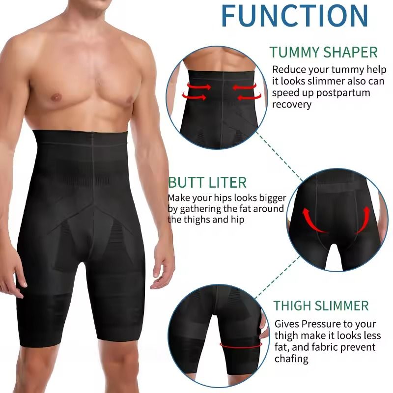 Mens High Waist Tummy Control Compression Shorts for Slimming and Core Support