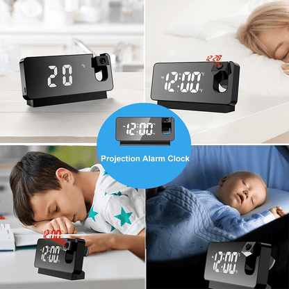 180 Degree Projection LED Alarm Clock with USB Charging and Ceiling Display
