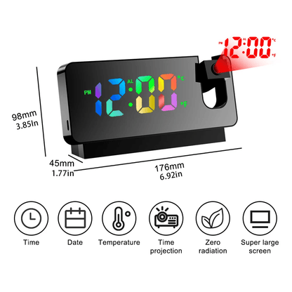 180 Degree Projection LED Alarm Clock with USB Charging and Ceiling Display