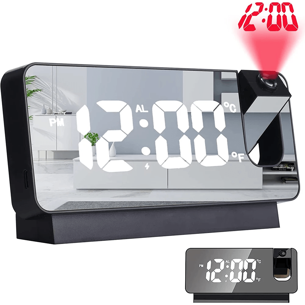 180 Degree Projection LED Alarm Clock with USB Charging and Ceiling Display