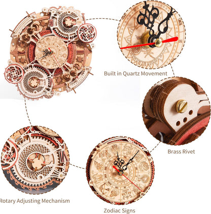 3D Wooden Puzzles Wooden Steampunk Clock Kit, DIY Mechanical Wall Quartz Aesthetic Room for Adults Home Decor
