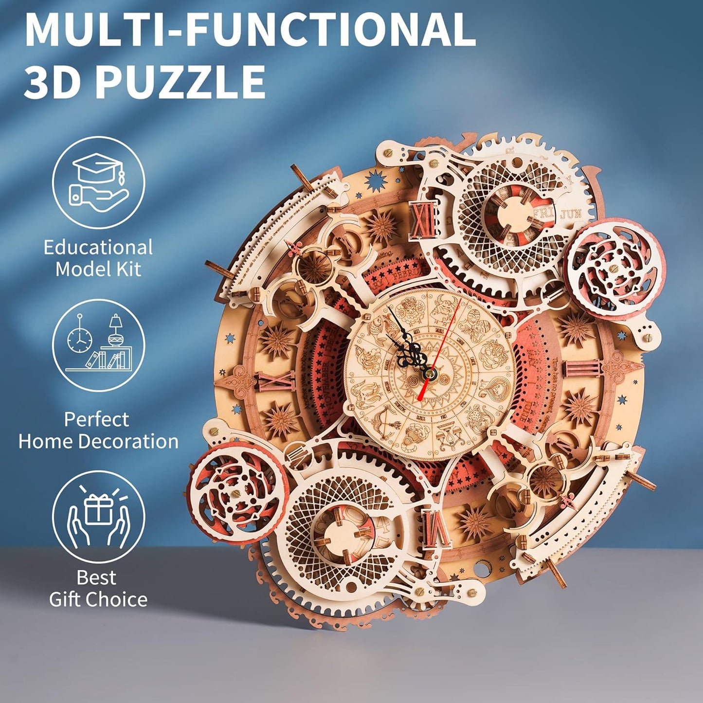 3D Wooden Puzzles Wooden Steampunk Clock Kit, DIY Mechanical Wall Quartz Aesthetic Room for Adults Home Decor