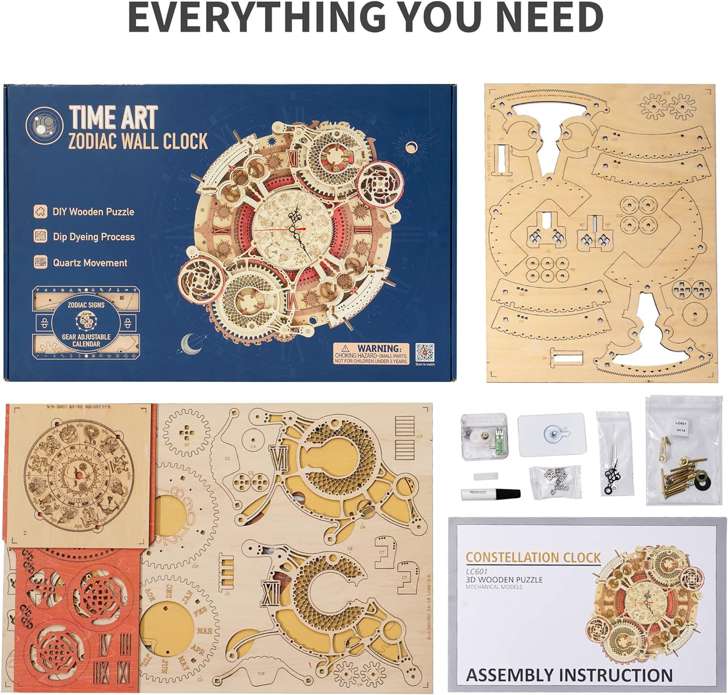 3D Wooden Puzzles Wooden Steampunk Clock Kit, DIY Mechanical Wall Quartz Aesthetic Room for Adults Home Decor
