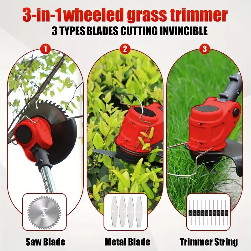 Premium 3-in-1 Cordless Lawn Trimmer and Weed Wacker with Dual Batteries – Grass Edger and Brush Cutter