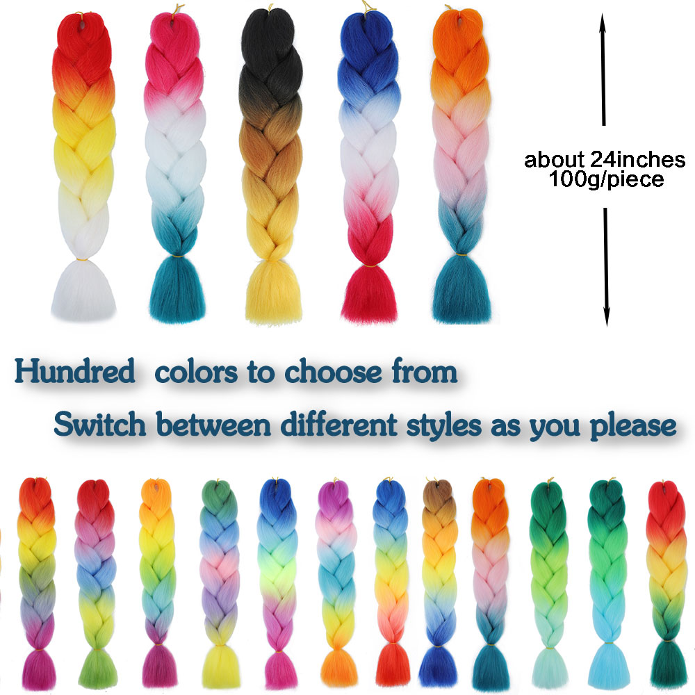 Jumbo Braids Extensions Synthetic Braiding Hair Kanekalon Afro Ombre Color Hair for Kids Children Crochet Twist Braid