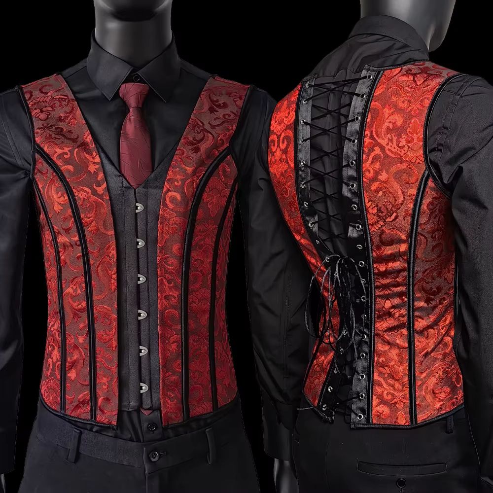 Elegant Renaissance Mens Waist Cincher Steel-Boned Medieval Corset Vest for Stomach Control