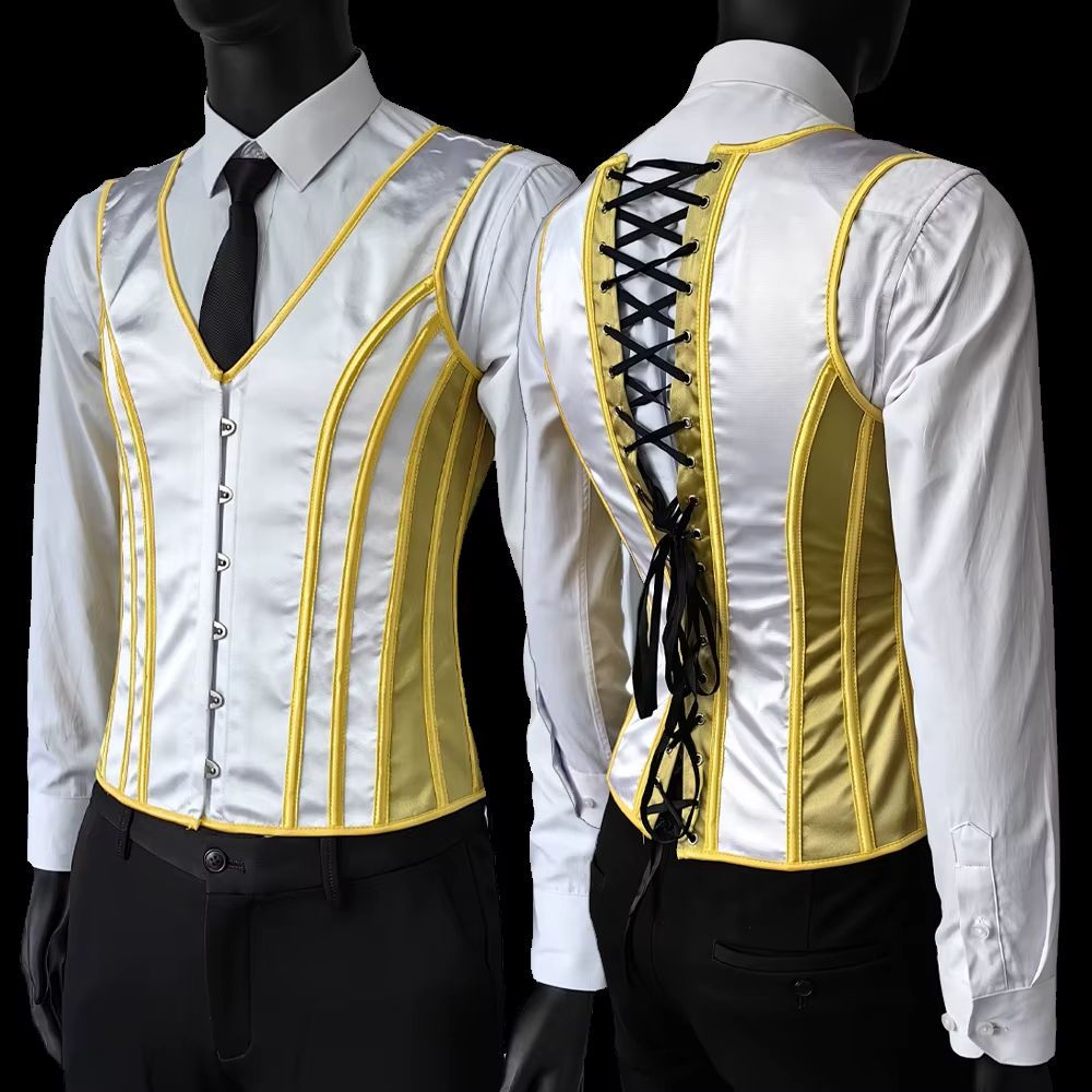 Elegant Renaissance Mens Waist Cincher Steel-Boned Medieval Corset Vest for Stomach Control