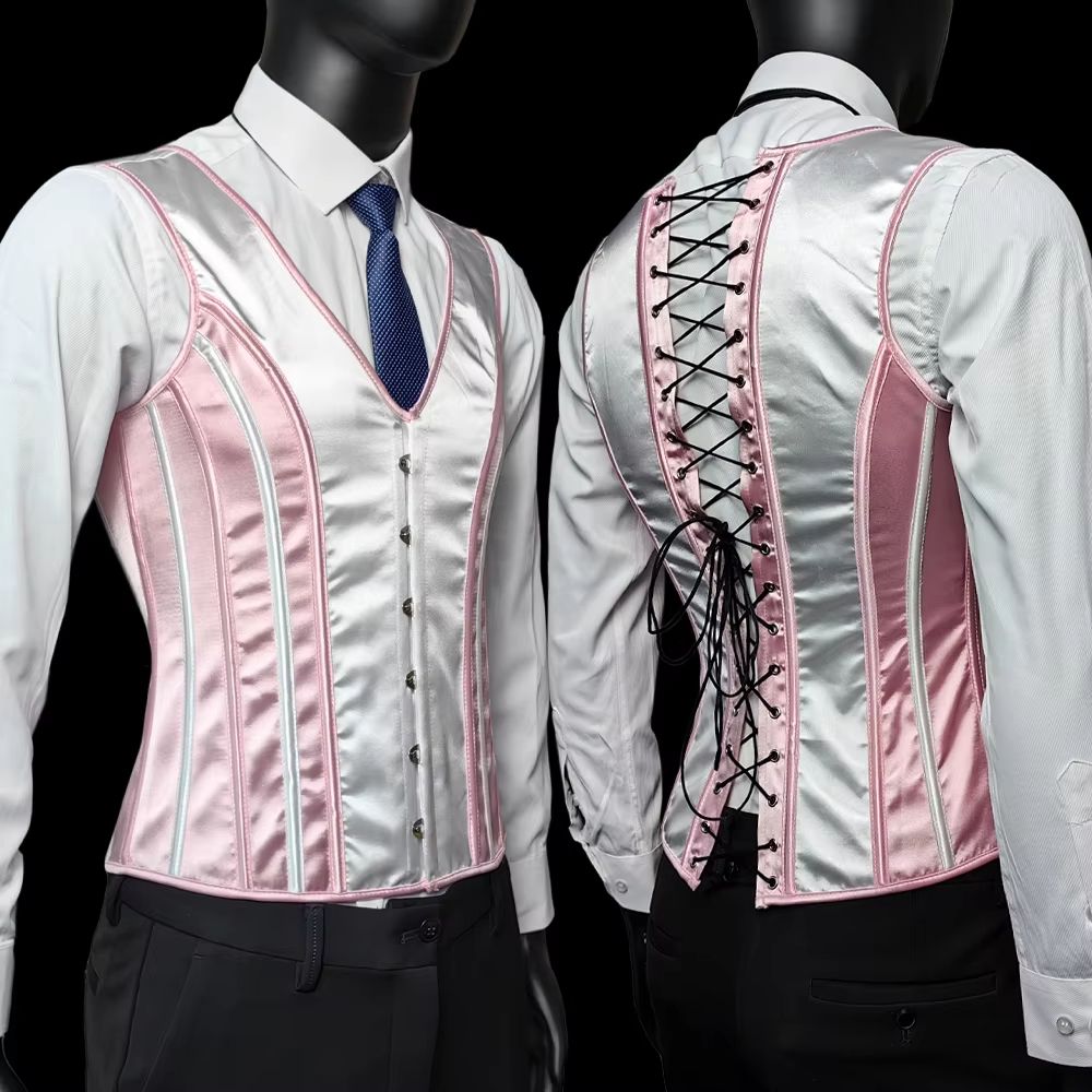 Elegant Renaissance Mens Waist Cincher Steel-Boned Medieval Corset Vest for Stomach Control