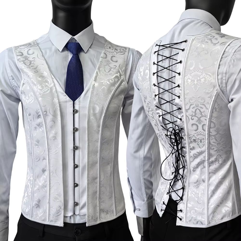 Elegant Renaissance Mens Waist Cincher Steel-Boned Medieval Corset Vest for Stomach Control
