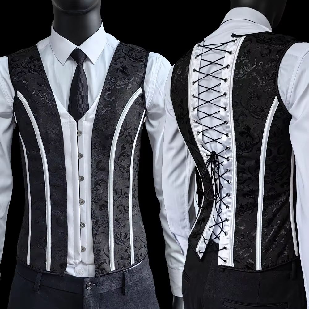 Elegant Renaissance Mens Waist Cincher Steel-Boned Medieval Corset Vest for Stomach Control