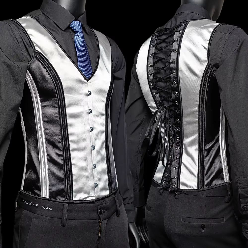 Elegant Renaissance Mens Waist Cincher Steel-Boned Medieval Corset Vest for Stomach Control