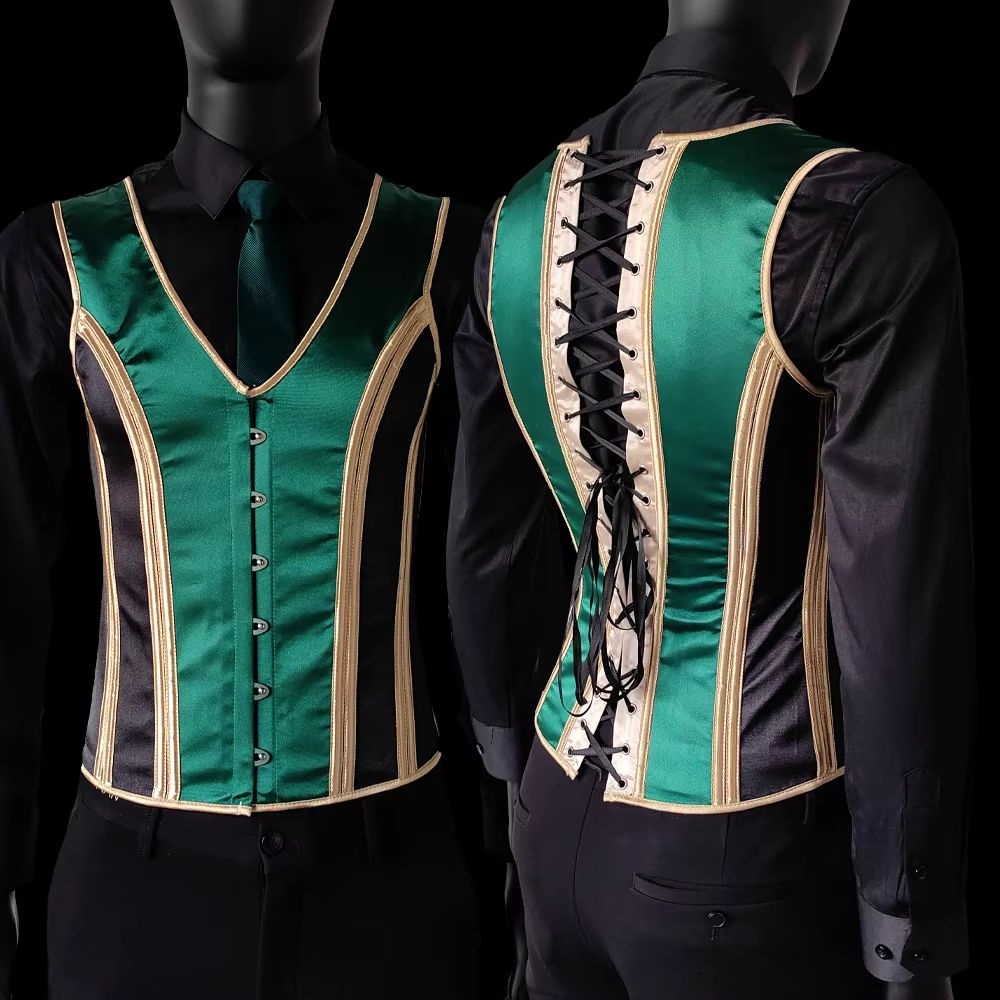 Elegant Renaissance Mens Waist Cincher Steel-Boned Medieval Corset Vest for Stomach Control