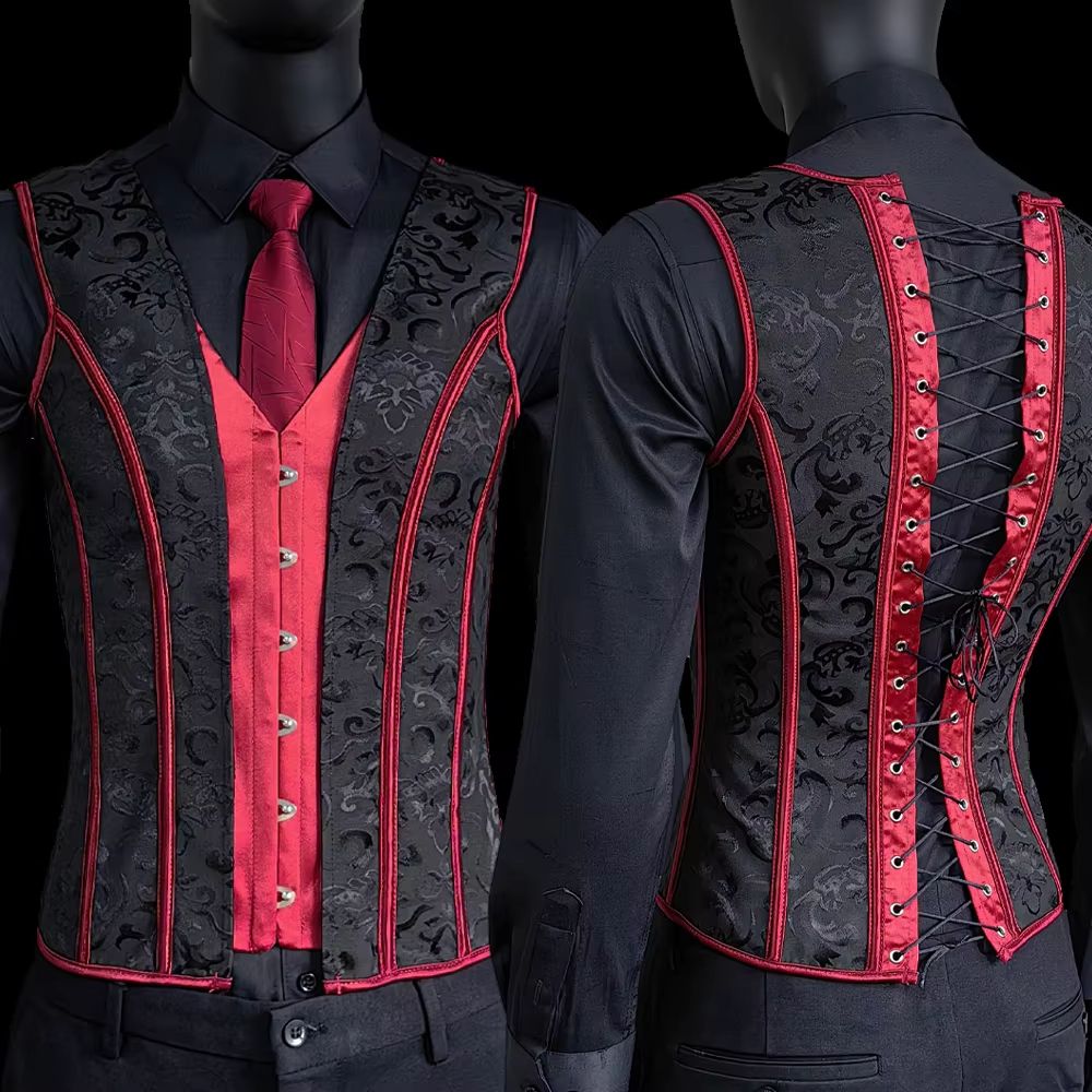 Elegant Renaissance Mens Waist Cincher Steel-Boned Medieval Corset Vest for Stomach Control