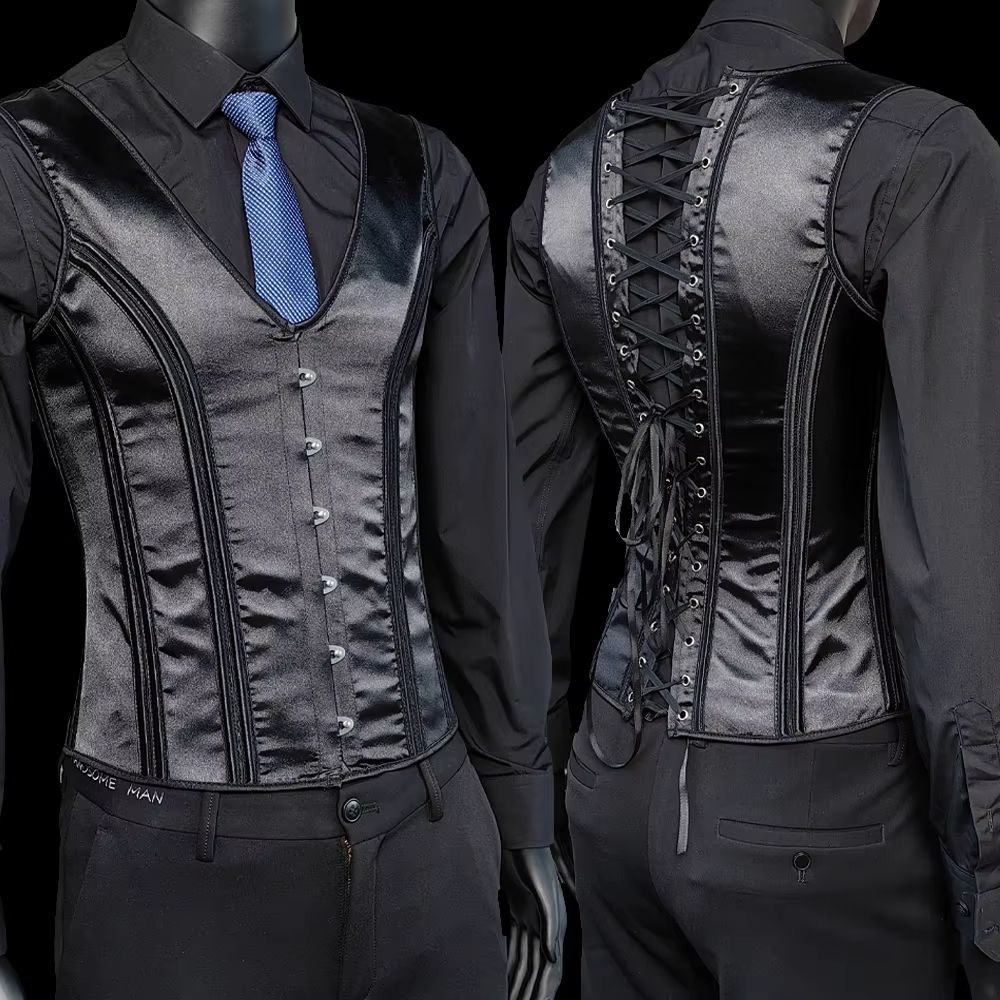 Elegant Renaissance Mens Waist Cincher Steel-Boned Medieval Corset Vest for Stomach Control