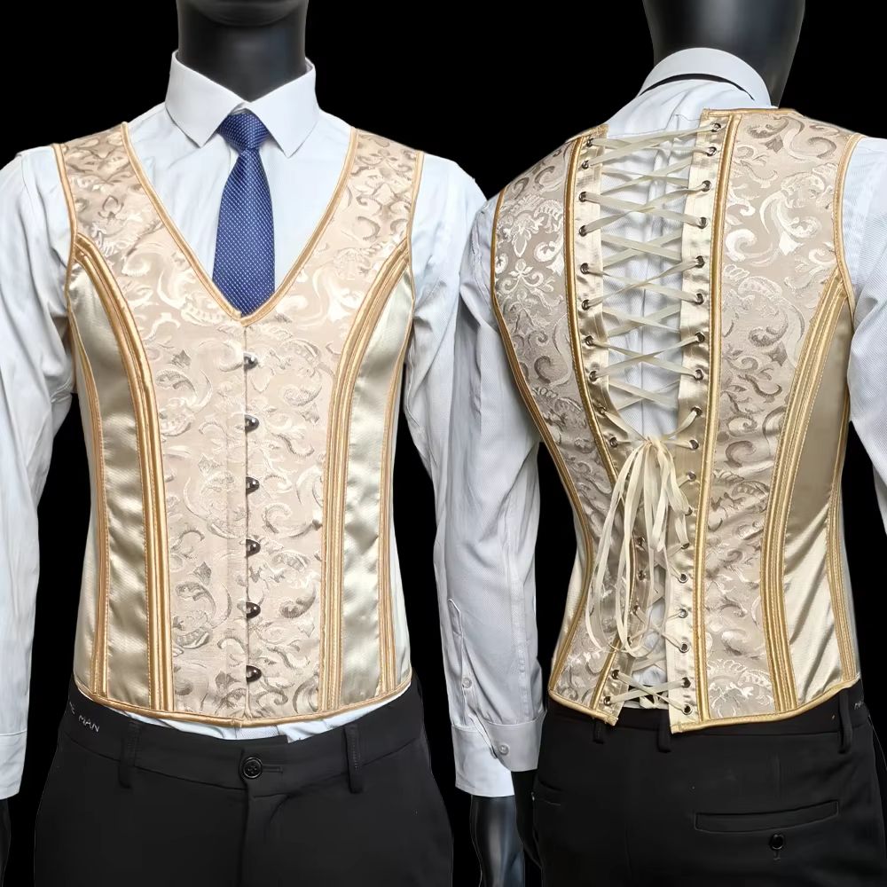 Elegant Renaissance Mens Waist Cincher Steel-Boned Medieval Corset Vest for Stomach Control
