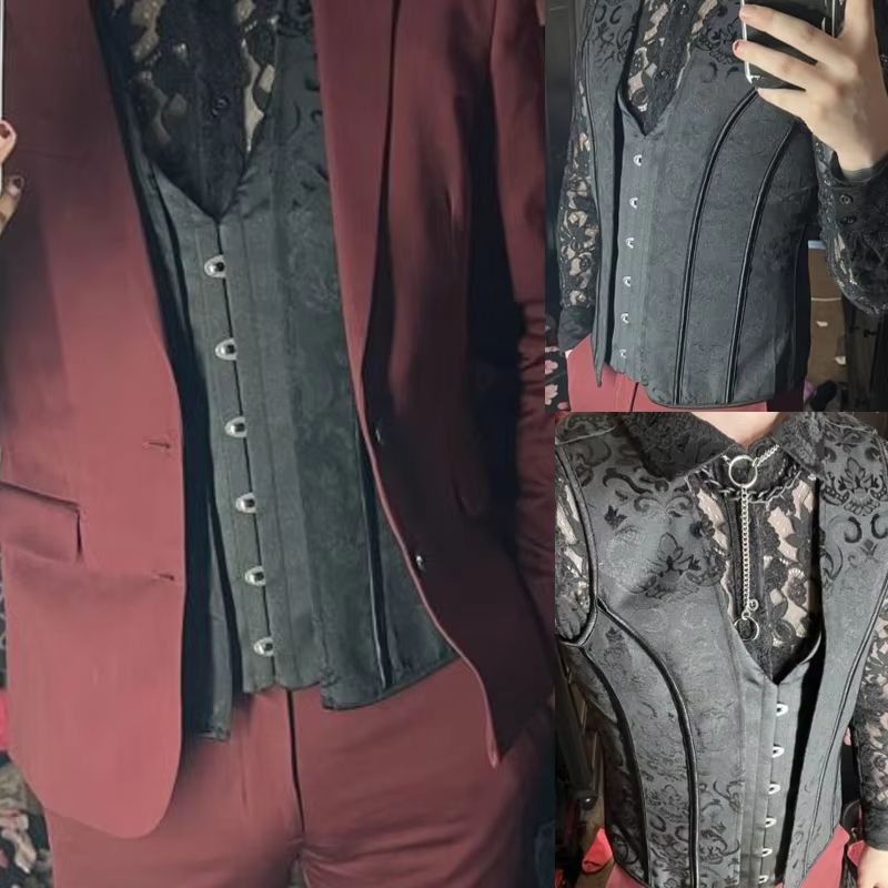 Elegant Renaissance Mens Waist Cincher Steel-Boned Medieval Corset Vest for Stomach Control