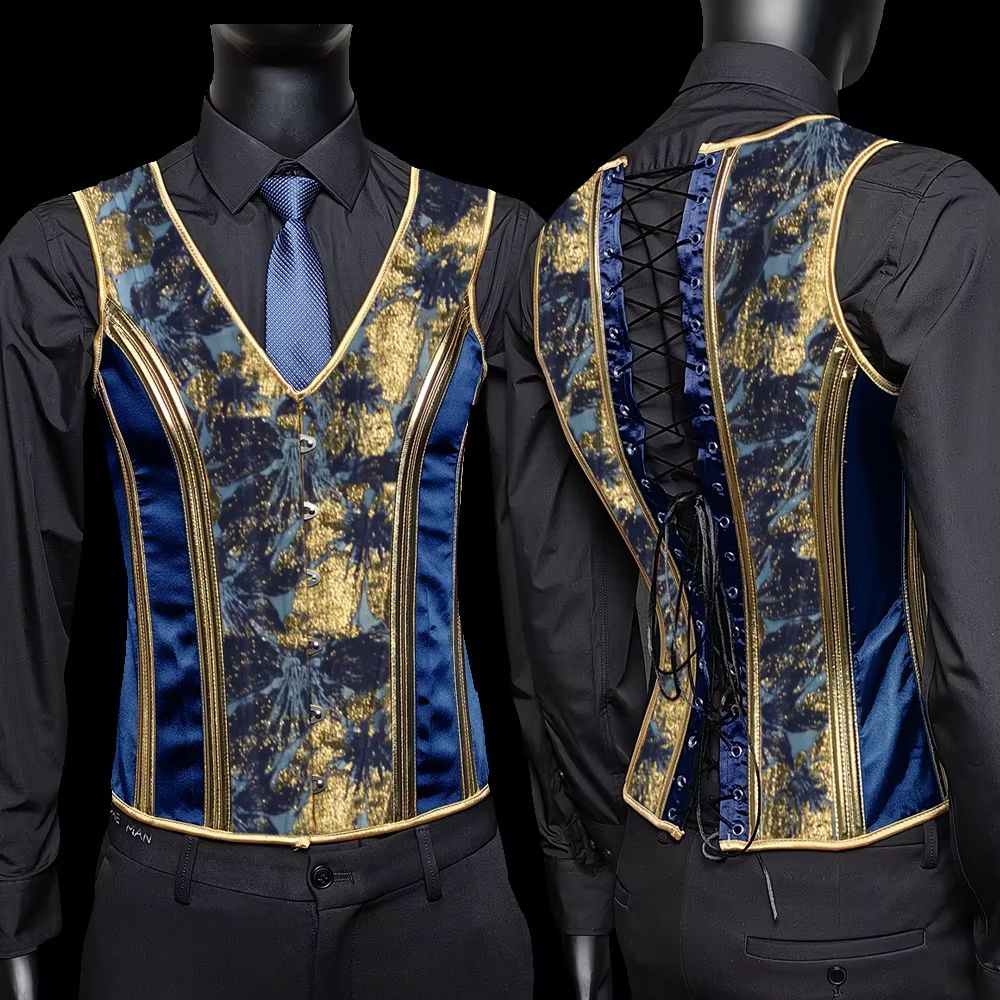 Elegant Renaissance Mens Waist Cincher Steel-Boned Medieval Corset Vest for Stomach Control