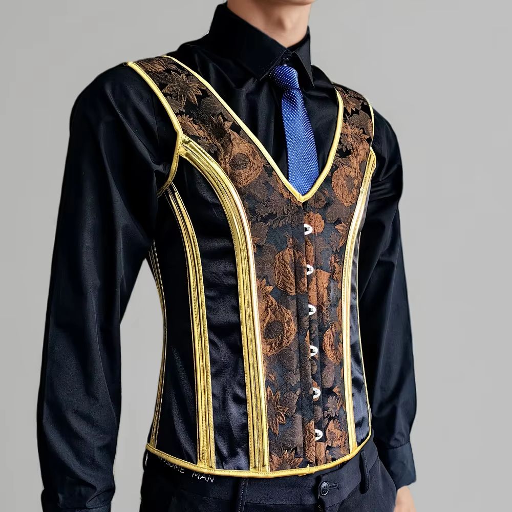 Elegant Renaissance Mens Waist Cincher Steel-Boned Medieval Corset Vest for Stomach Control