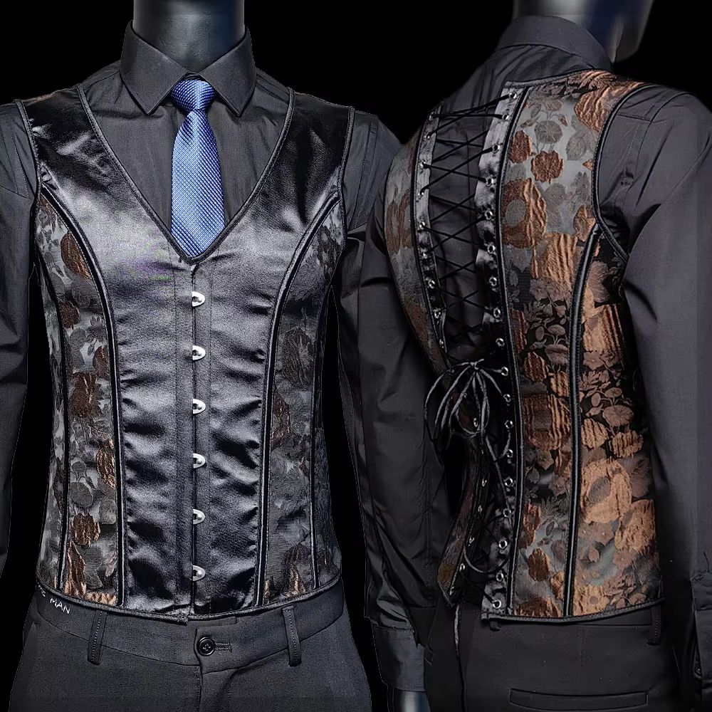 Elegant Renaissance Mens Waist Cincher Steel-Boned Medieval Corset Vest for Stomach Control