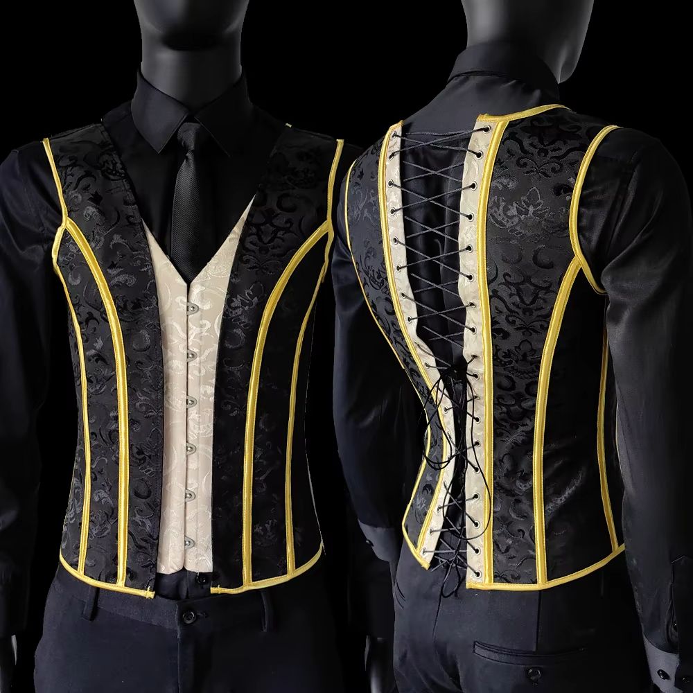Elegant Renaissance Mens Waist Cincher Steel-Boned Medieval Corset Vest for Stomach Control