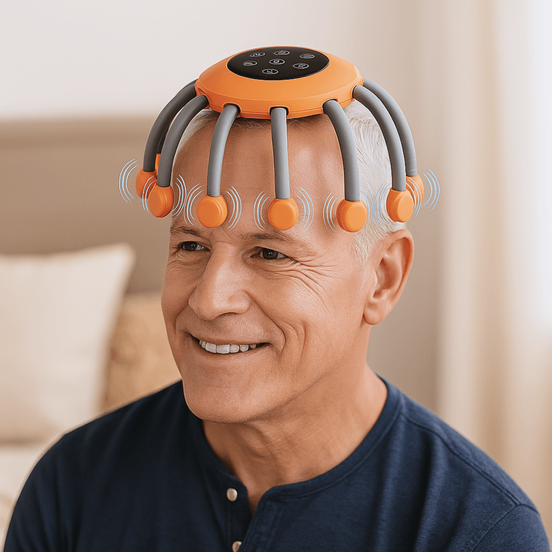 Smart TMS Vibration Scalp Head Massager with Red Light, Octopus Massage Machine for Stress Relief