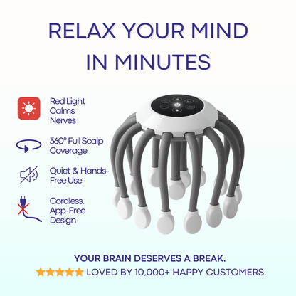 Smart TMS Vibration Scalp Head Massager with Red Light, Octopus Massage Machine for Stress Relief