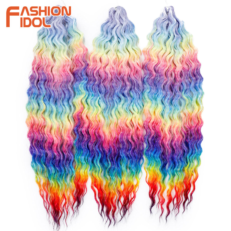 Ariel Hair Water Wave Crochet Braids, Synthetic Twist Curly Hair Ombre Blonde Brown Deep Wave Braiding Hair Extensions
