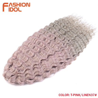 Ariel Hair Water Wave Crochet Braids, Synthetic Twist Curly Hair Ombre Blonde Brown Deep Wave Braiding Hair Extensions