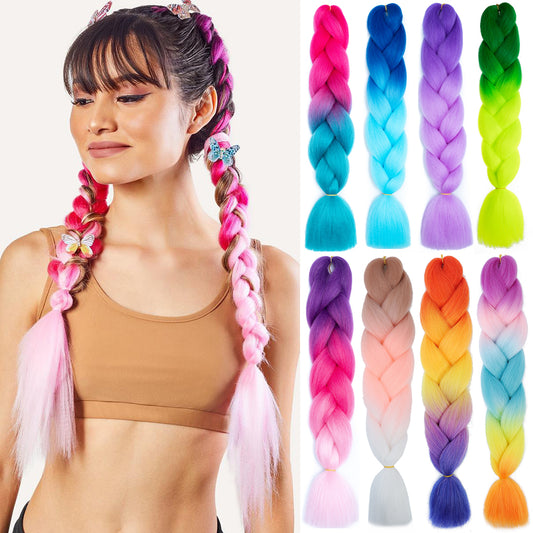 Jumbo Braid Hair Extensions, Ombre Kanekalon Synthetic Yaki Braids for Women, DIY Braiding Hair in Multiple Colors