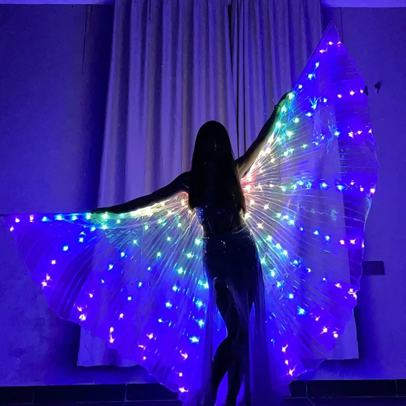LED Wings Belly Dance Wings Isis Halloween Wing Prop, Shining LED Lamp Wings & Sticks, Costume Accessories for Adults