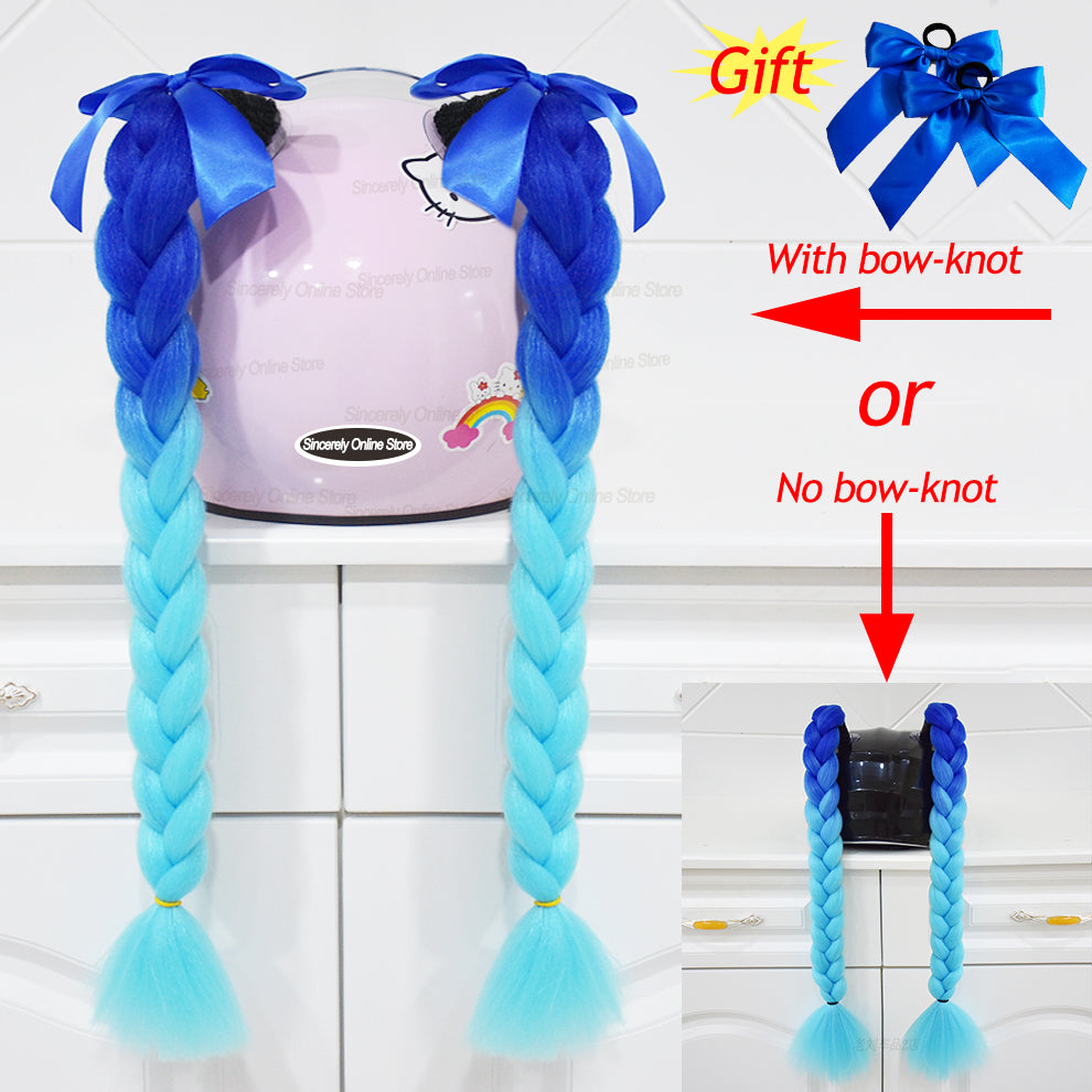 Twist Dual Pigtail Wig for Motorcycle Helmet, Women Braided Hairpiece with Sucker Attachment for Motorbike Helmets