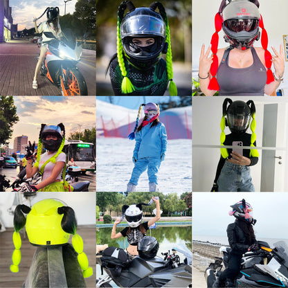 Twist Dual Pigtail Wig for Motorcycle Helmet, Women Braided Hairpiece with Sucker Attachment for Motorbike Helmets