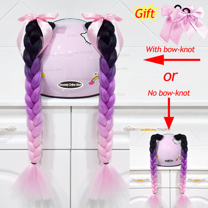 Twist Dual Pigtail Wig for Motorcycle Helmet, Women Braided Hairpiece with Sucker Attachment for Motorbike Helmets
