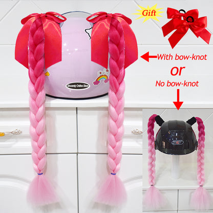 Twist Dual Pigtail Wig for Motorcycle Helmet, Women Braided Hairpiece with Sucker Attachment for Motorbike Helmets