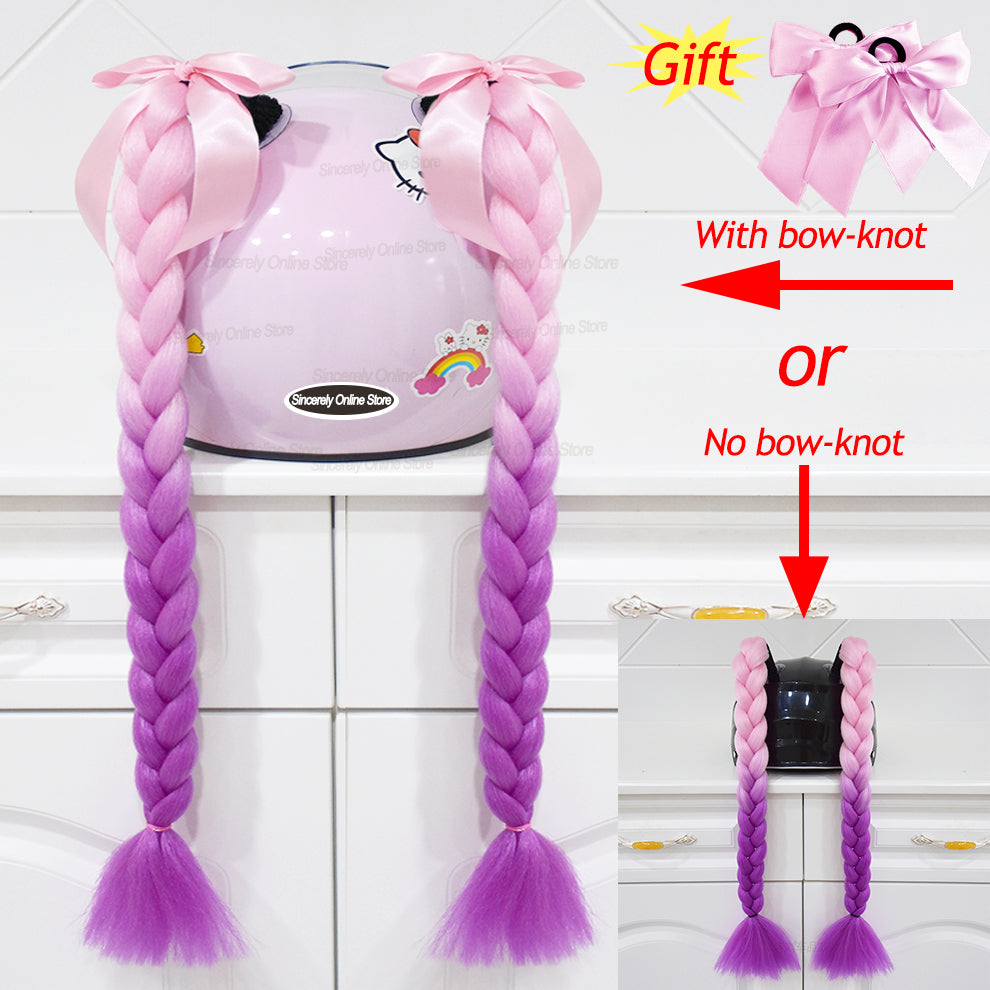 Twist Dual Pigtail Wig for Motorcycle Helmet, Women Braided Hairpiece with Sucker Attachment for Motorbike Helmets