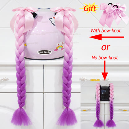Twist Dual Pigtail Wig for Motorcycle Helmet, Women Braided Hairpiece with Sucker Attachment for Motorbike Helmets