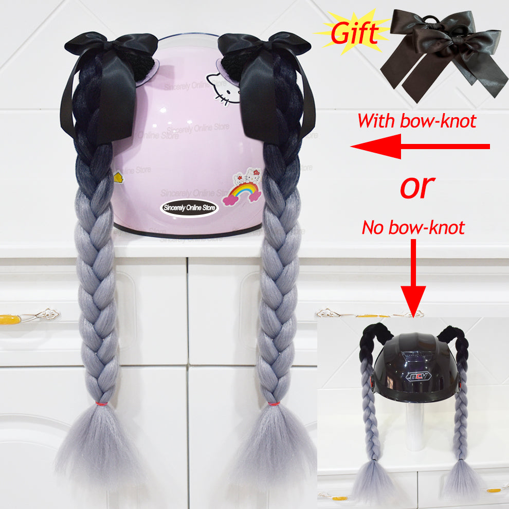 Twist Dual Pigtail Wig for Motorcycle Helmet, Women Braided Hairpiece with Sucker Attachment for Motorbike Helmets