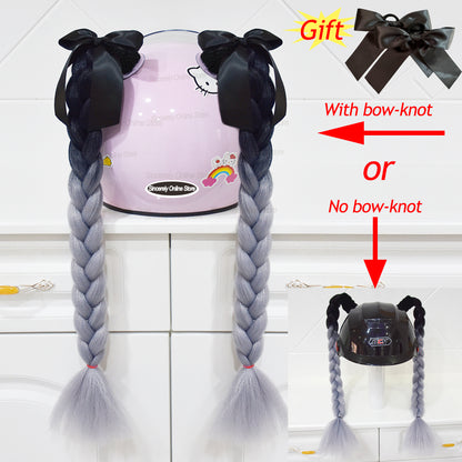 Twist Dual Pigtail Wig for Motorcycle Helmet, Women Braided Hairpiece with Sucker Attachment for Motorbike Helmets