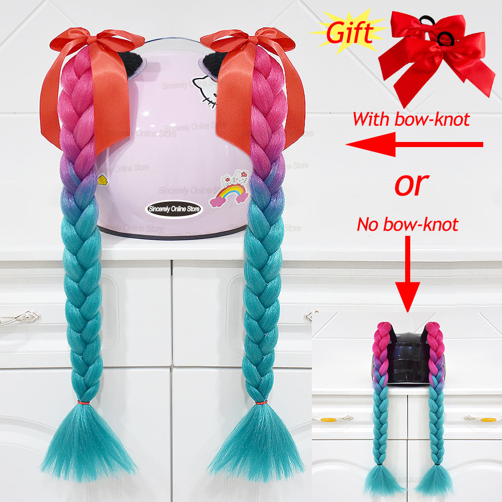 Twist Dual Pigtail Wig for Motorcycle Helmet, Women Braided Hairpiece with Sucker Attachment for Motorbike Helmets