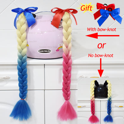 Twist Dual Pigtail Wig for Motorcycle Helmet, Women Braided Hairpiece with Sucker Attachment for Motorbike Helmets