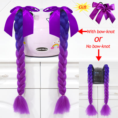 Twist Dual Pigtail Wig for Motorcycle Helmet, Women Braided Hairpiece with Sucker Attachment for Motorbike Helmets