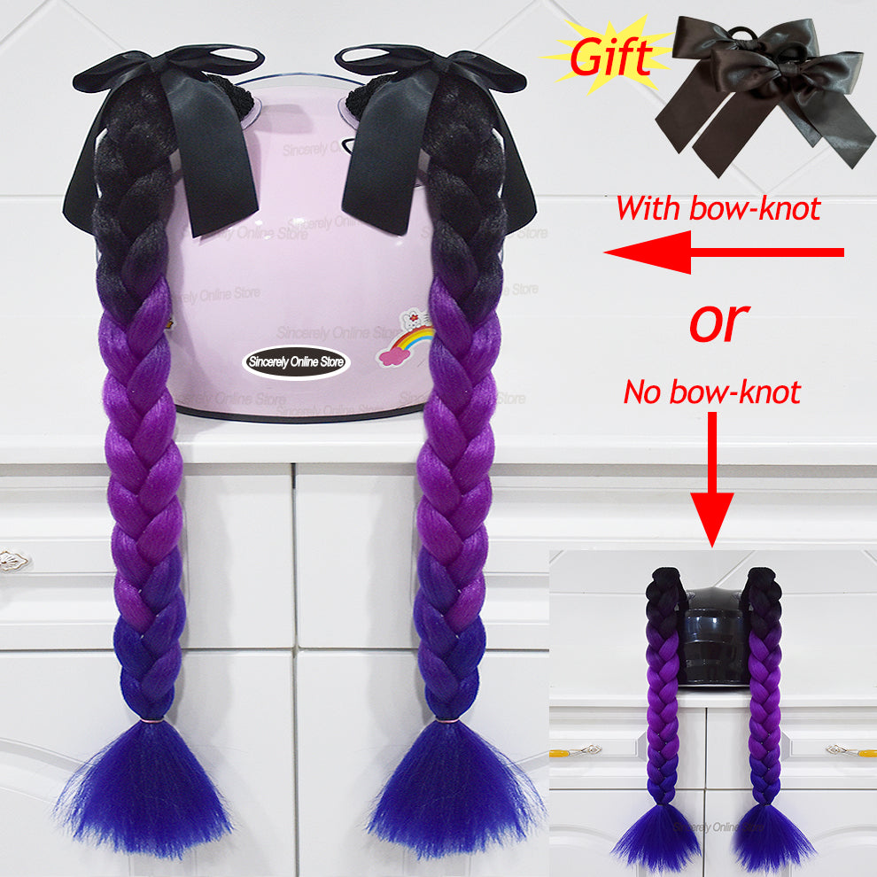 Twist Dual Pigtail Wig for Motorcycle Helmet, Women Braided Hairpiece with Sucker Attachment for Motorbike Helmets