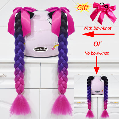 Twist Dual Pigtail Wig for Motorcycle Helmet, Women Braided Hairpiece with Sucker Attachment for Motorbike Helmets