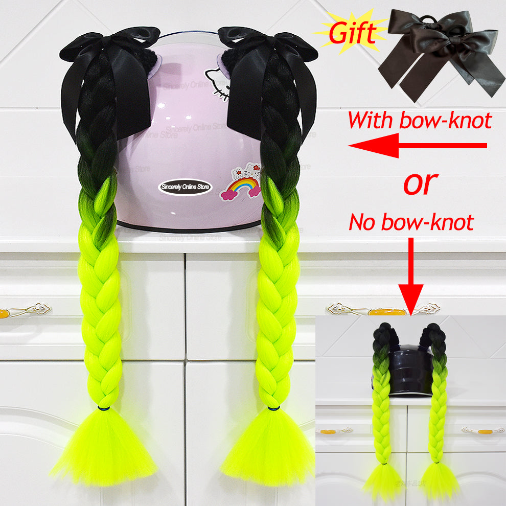 Twist Dual Pigtail Wig for Motorcycle Helmet, Women Braided Hairpiece with Sucker Attachment for Motorbike Helmets
